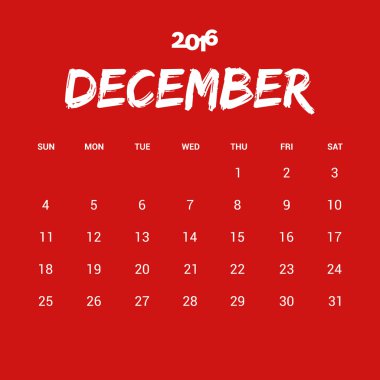 Aralık Takvim 2016 şablonu