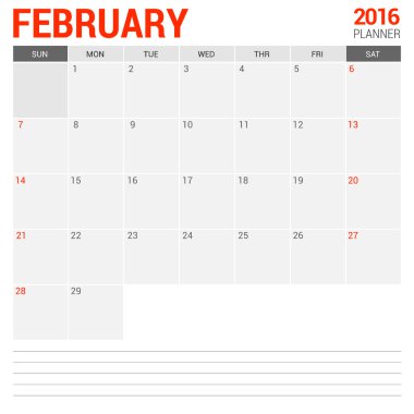 Planlayıcısı 2016 Şubat takvimi