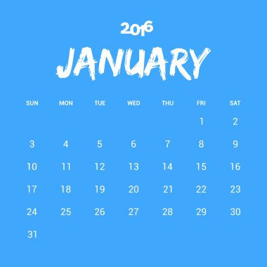 Ocak takvim 2016 şablonu