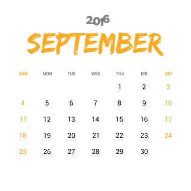Eylül takvim 2016 şablonu