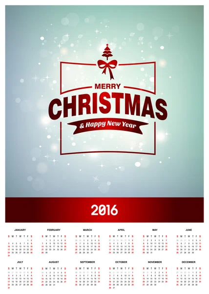 Natal e Ano Novo 2016 calendário — Vetor de Stock