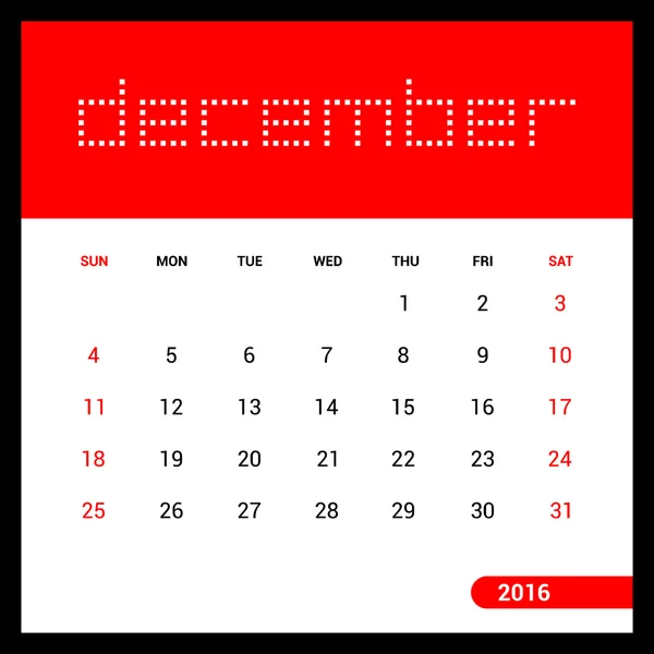 Diciembre Calendario 2016 — Archivo Imágenes Vectoriales