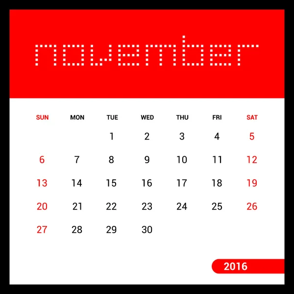 November kalender 2016 — Stockvector
