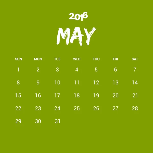 Травневий календар 2016 Шаблон — стоковий вектор