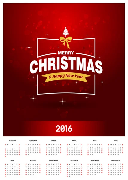 Natal e Ano Novo 2016 calendário — Vetor de Stock