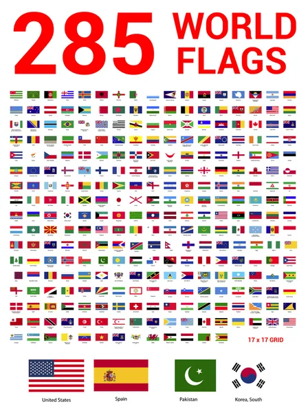 Set of 285 world Flags of sovereign states — Stock Vector