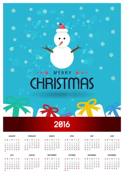 Calendário de Natal 2016 para impressão — Vetor de Stock