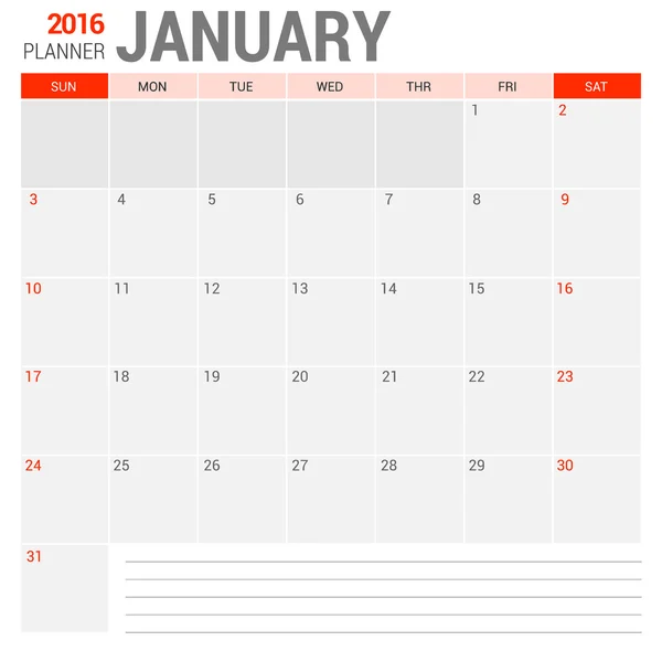 Ιανουαρίου 2016 επιχειρήσεων Planner — Διανυσματικό Αρχείο