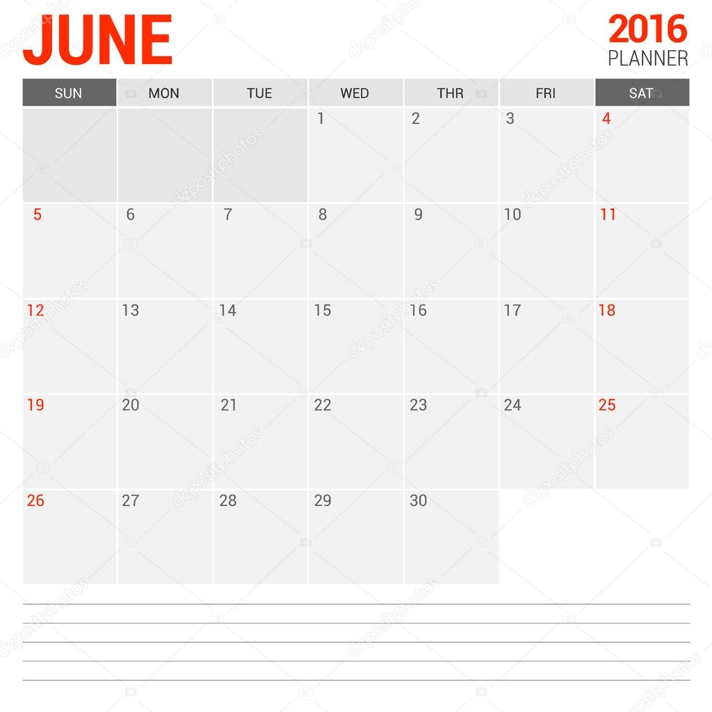 6 月カレンダー プランナー 16 ストックベクター C Ibrandify