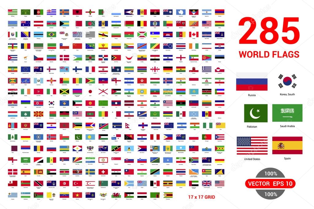 set of 285 world Flags of sovereign states