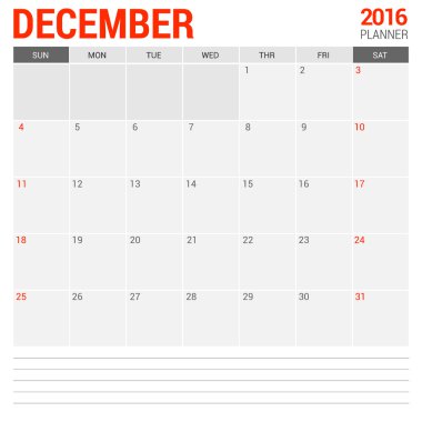 Aralık planlayıcısı 2016 takvimi