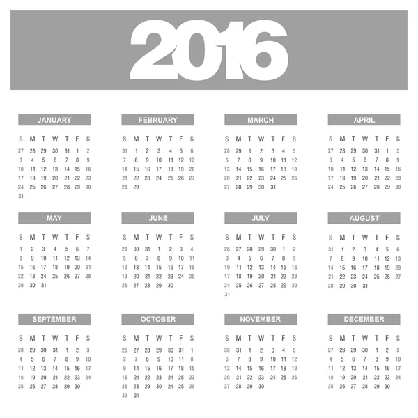 Modèle de calendrier 2016 — Image vectorielle