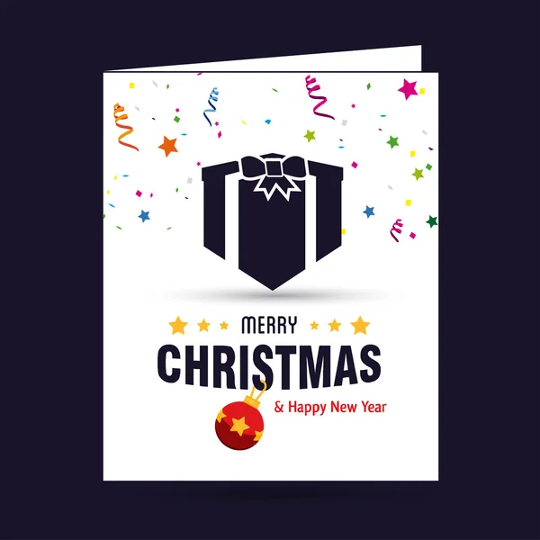 Feliz tarjeta de Navidad con caja de regalo — Vector de stock