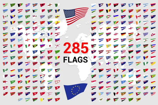Набор из 285 мировых флагов суверенных государств — стоковый вектор