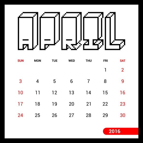 Kwietnia kalendarz 2016 — Wektor stockowy
