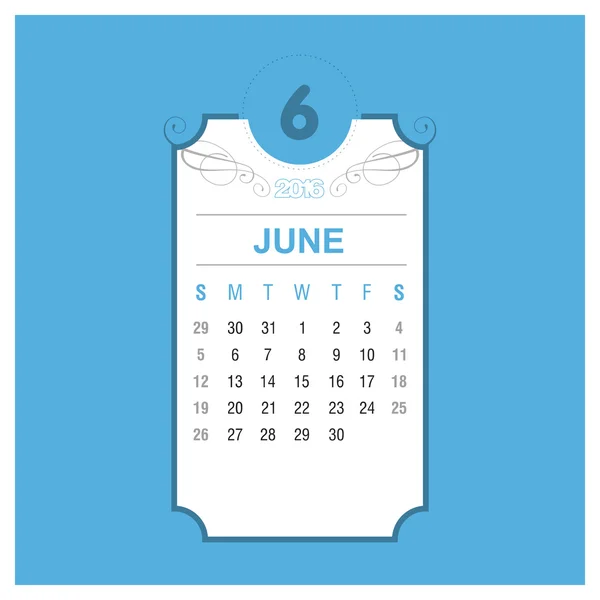 Calendario di giugno 2016 Template — Vettoriale Stock