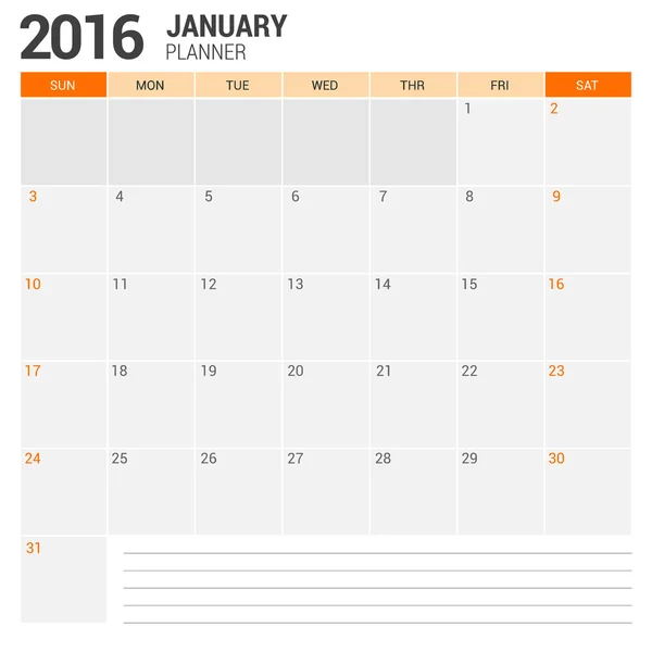January 2016 Business Planner — Stock Vector