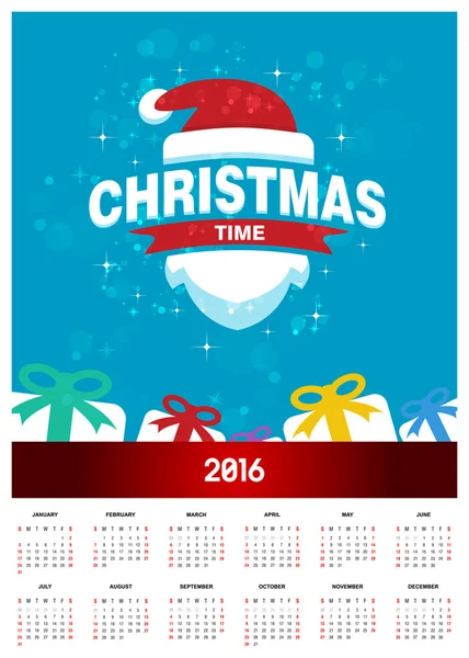 Calendário de Natal 2016 para impressão — Vetor de Stock