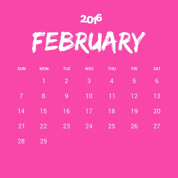 Calendario de febrero 2016 Plantilla — Archivo Imágenes Vectoriales