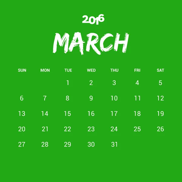 Calendrier de mars 2016 Modèle — Image vectorielle