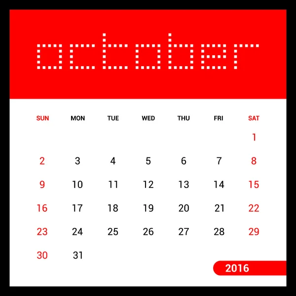 Жовтень календаря 2016 — стоковий вектор