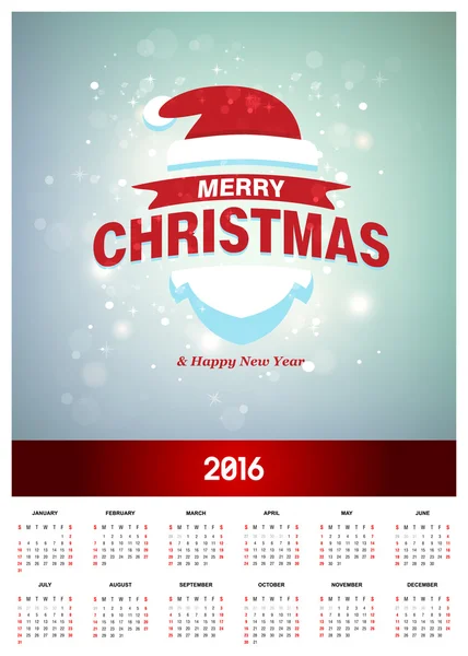 Calendário de Natal 2016 para impressão — Vetor de Stock