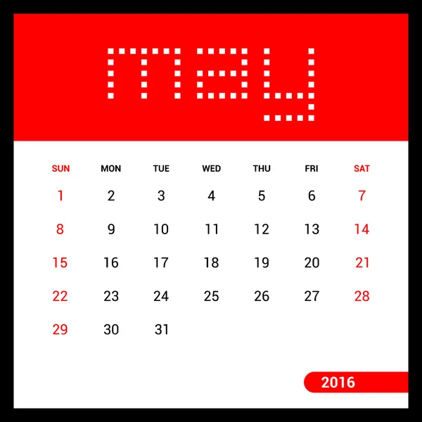 Травня 2016 календар — стоковий вектор
