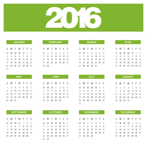 Modèle de calendrier 2016 — Image vectorielle