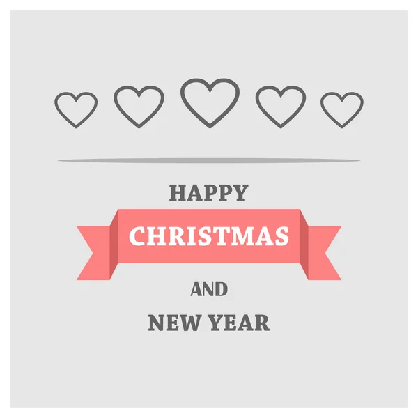 New Year and Christmas card with hearts — Stockvector