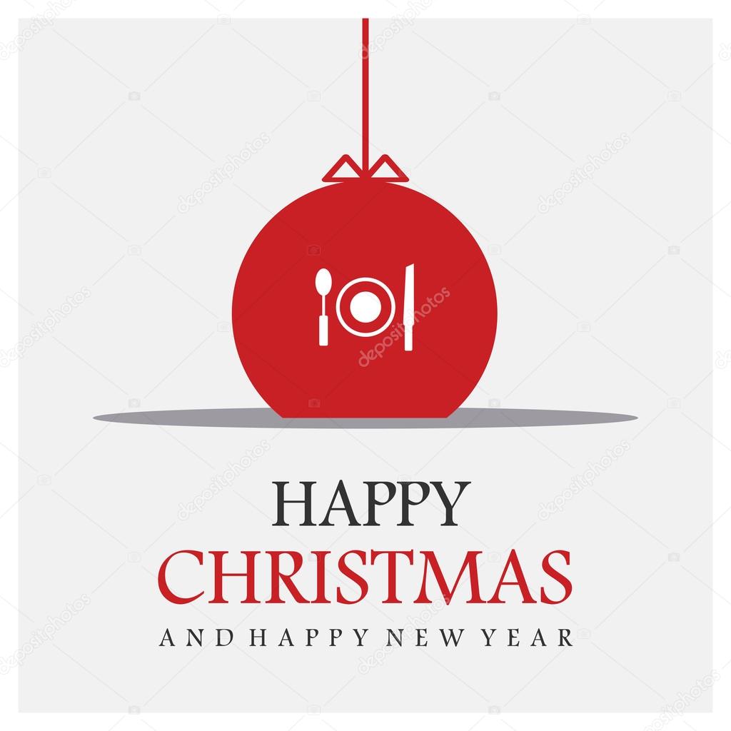 Happy Christmas and Happy New Year card restaurant icon in red bauble on grey background Greeting card design template vector illustration — Wektor od