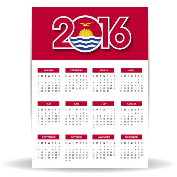 Calendario 2016 con bandera de Kiribati — Archivo Imágenes Vectoriales