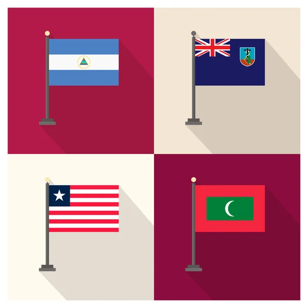 4 국가 깃발의 평면 디자인 — 스톡 벡터