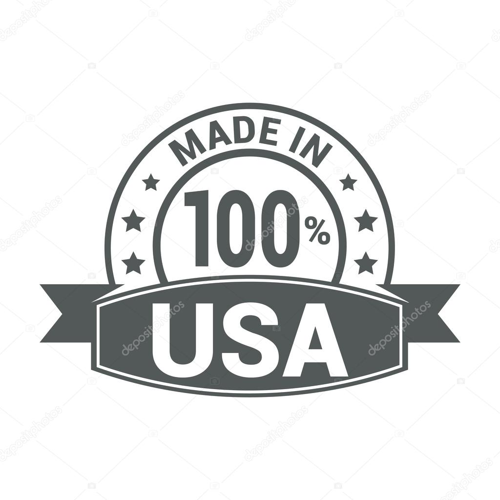 Made in USA . Round gray rubber stamp