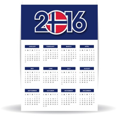 Norveç bayrağı ile 2016 takvim