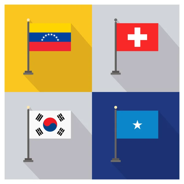 Plochý design 4 zemi vlajky — Stockový vektor