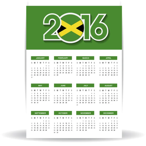 Calendario 2016 con bandera de Jamaica — Archivo Imágenes Vectoriales