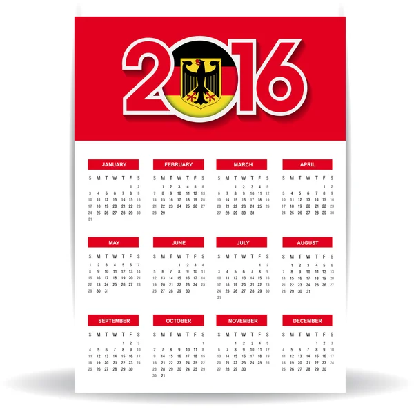 Kalendarz 2016 z flagą Niemiec — Wektor stockowy