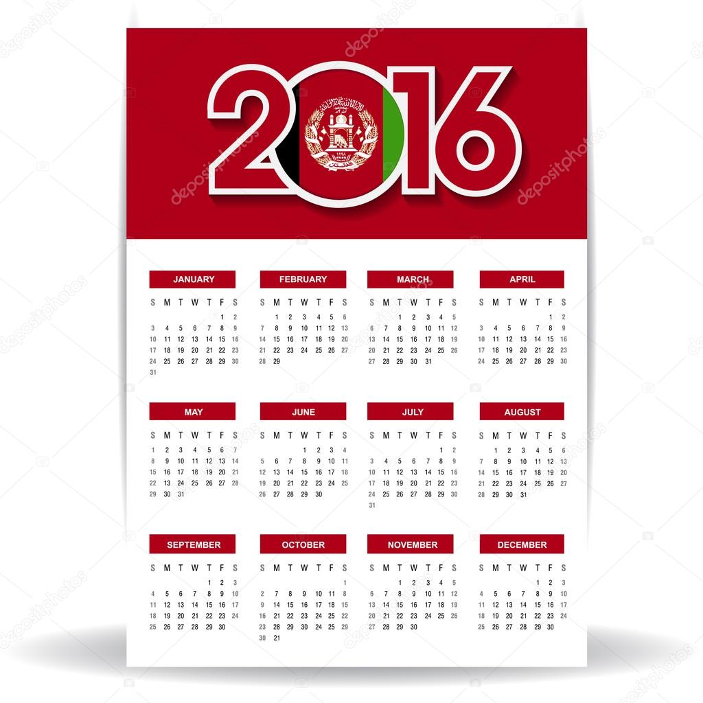gas Distilleren Overgave 2016 kalender met Afghanistan vlag Stock Vector by ©ibrandify 93240600