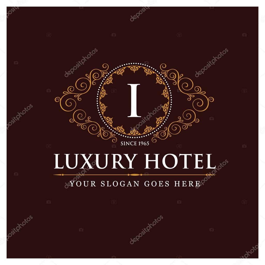 Luxury Hotel Logo template with ornate calligraphic elegant ornament lines. Monogram design element. vector illustration