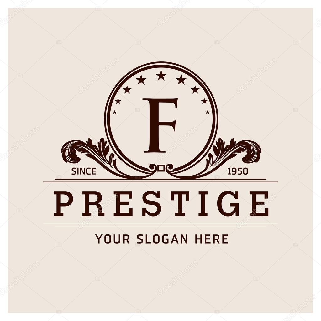 Letter F logo , prestige brown symbol floral emblem