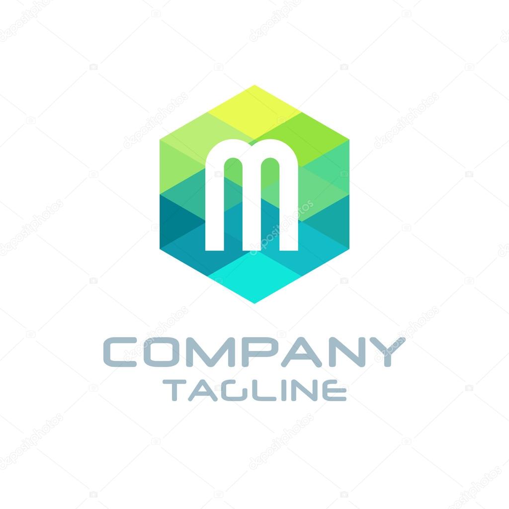 M Letter Logo Icon Hexagon Mosaic Pattern Design template Element - Creative Shape Polygonal logo design - Vector illustration