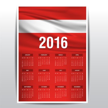 2016 takvim - Avusturya ülke bayrak afiş