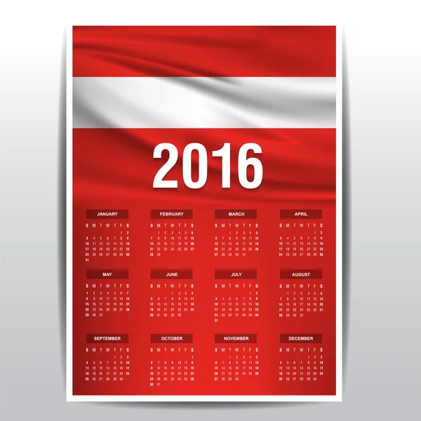 2016 Calendario - Bandera del país de Austria — Archivo Imágenes Vectoriales