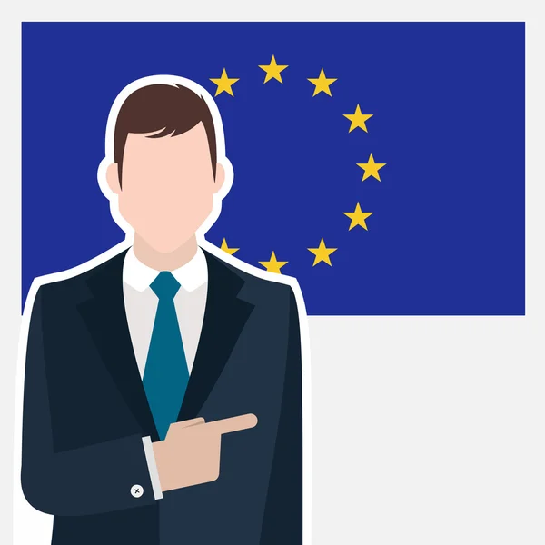 Hombre de negocios con bandera de la Unión Europea — Vector de stock