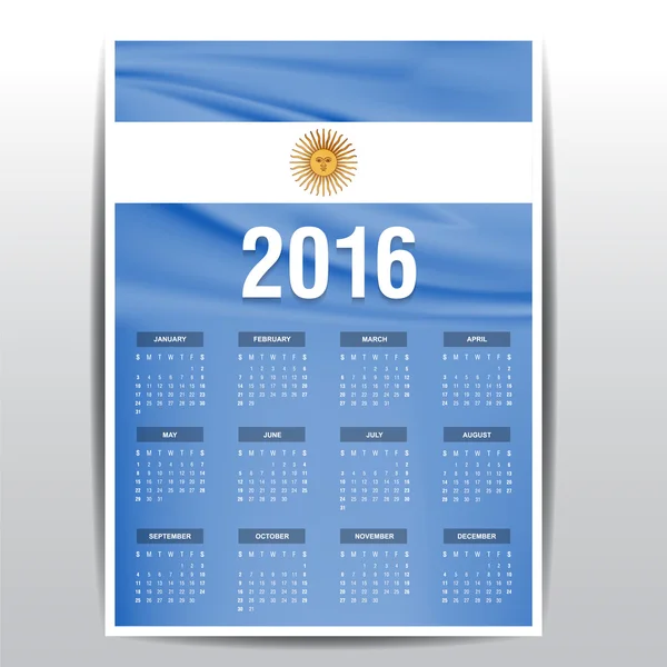 Calendário 2016 - Bandeira de bandeira do país da Argentina — Vetor de Stock