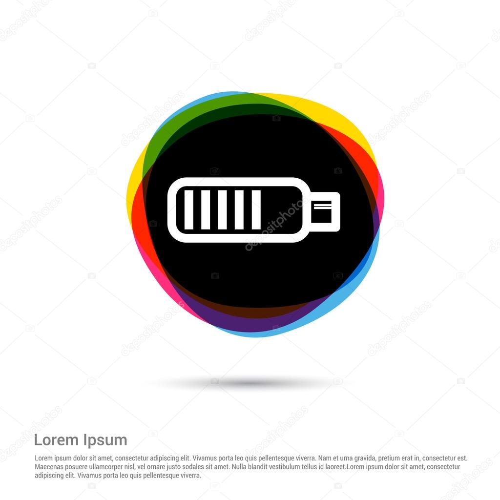 Low battery icon, White pictogram icon creative circle Multicolor background. Vector illustration. Flat icon design style