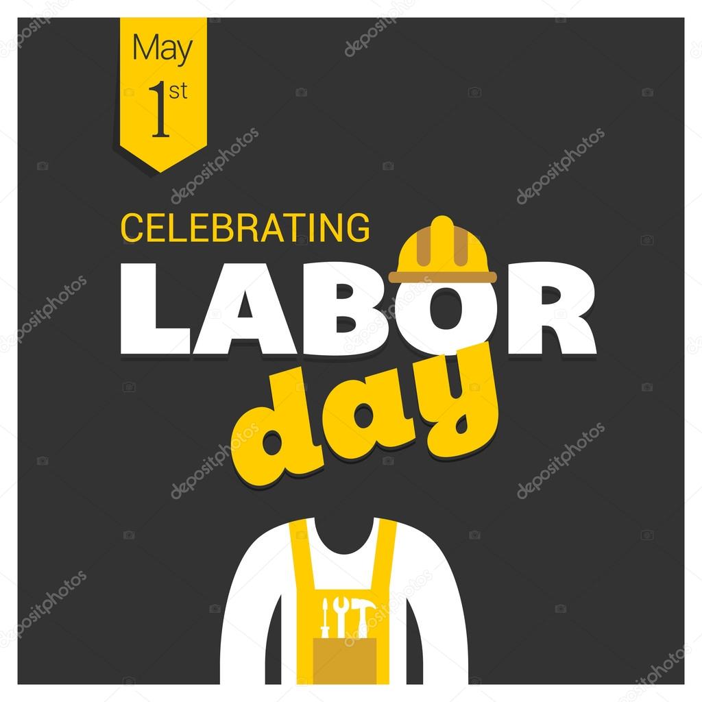 Labor Day logo Poster, banner, brochure or flyer design with stylish text 1st May Happy Labor Day with yellow and white typography creative artwork