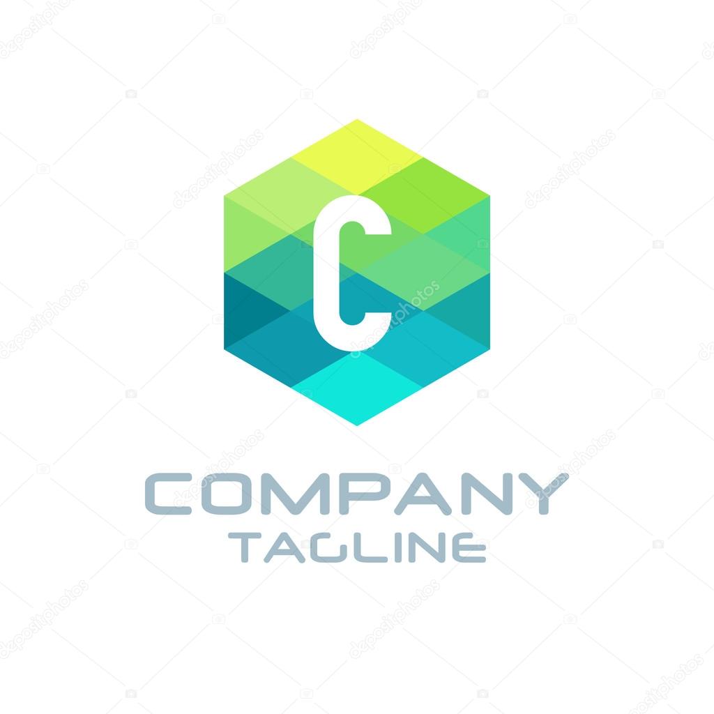 C Letter Logo Icon Hexagon Mosaic Pattern Design template Element - Creative Shape Polygonal logo design - Vector illustration