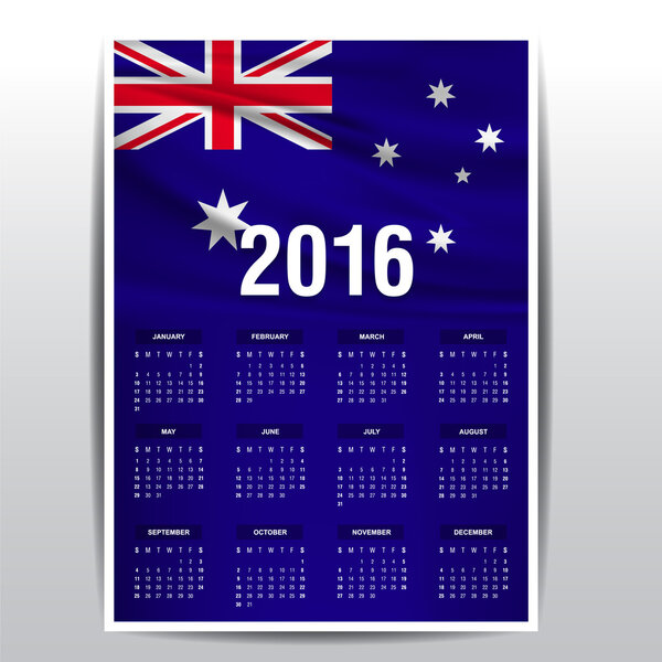 2016 Calendar - Australia Country Flag Banner