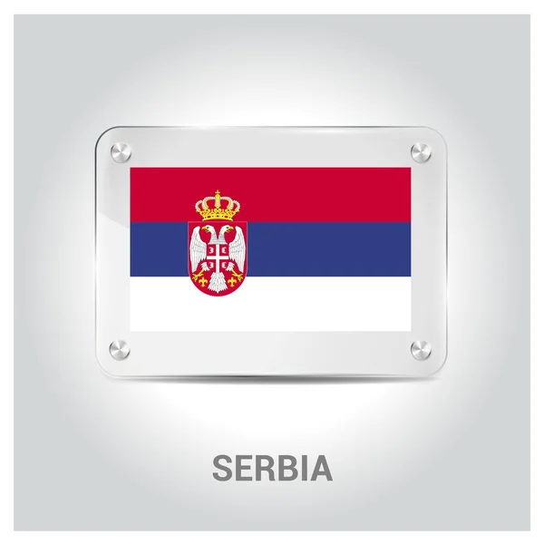 Sérvia placa de vidro bandeira — Vetor de Stock